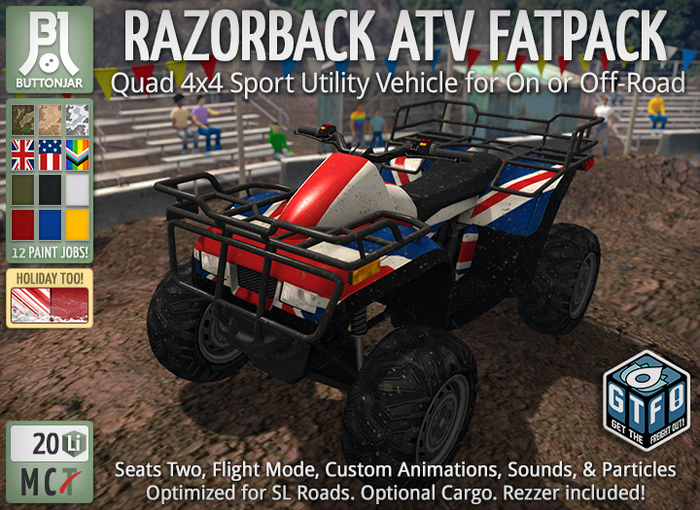 Second Life Marketplace - Razorback ATV & Rezzer - Fatpack - Buttonjar ...